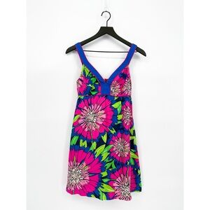 Lilly Pulitzer Floral 100% Silk Mini Dress Pink Blue | Size 2